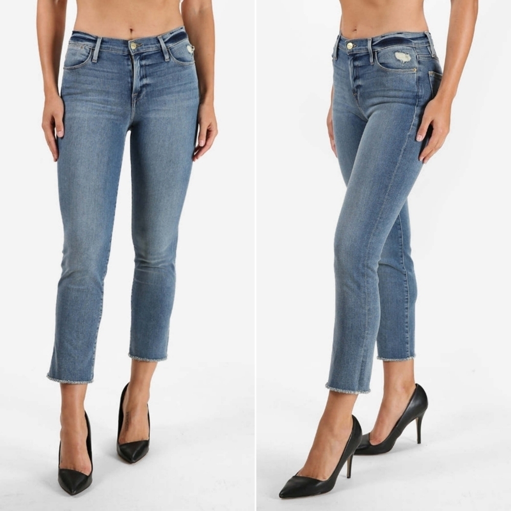 FRAME // le high straight medium blue super soft stretch denim roxton - Picture 7 of 16